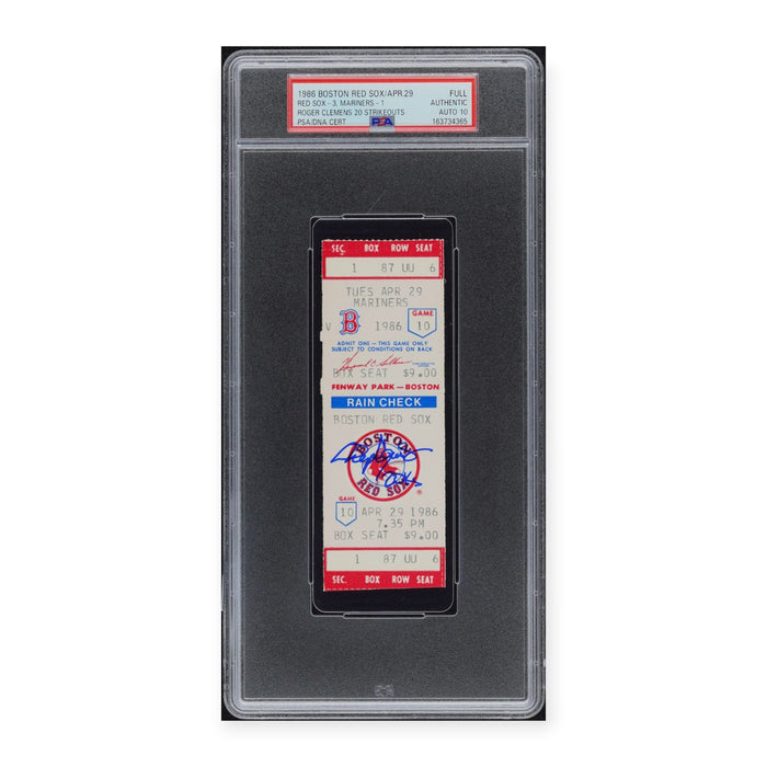 Roger Clemens Boston Red Sox Autographed 1986 20 Strikeout Game Ticket w/ "20Ks" Inscription PSA 10 Auto Grade