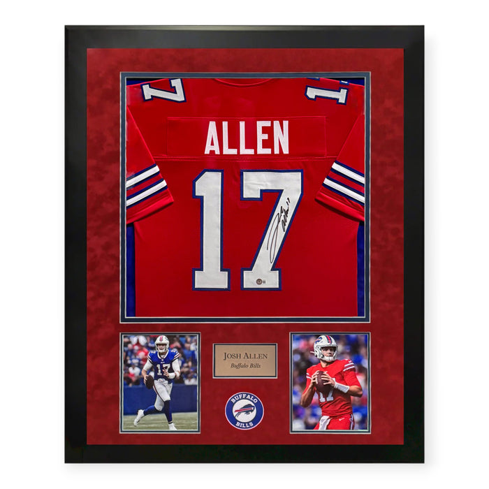 Josh Allen Buffalo Bills Autographed Red Jersey Framed to 32x40 Beckett