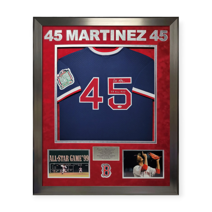 Pedro Martinez Boston Red Sox Autographed 1999 All Star Game Jersey w/ 99 ASG MVP Inscription Framed 32x40 JSA