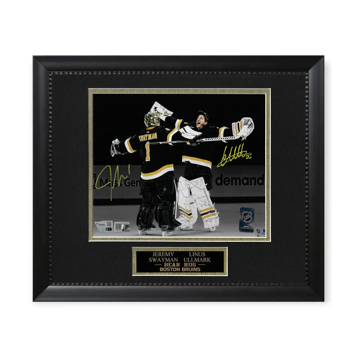 Jeremy Swayman & Linus Ullmark Boston Bruins Autographed "Bear Hug" 8x10 Photo Framed to 11x14 Fanatics