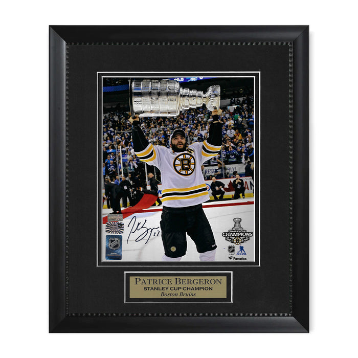 Patrice Bergeron Boston Bruins Autographed 8x10 Photo Framed to 11x14 NEP