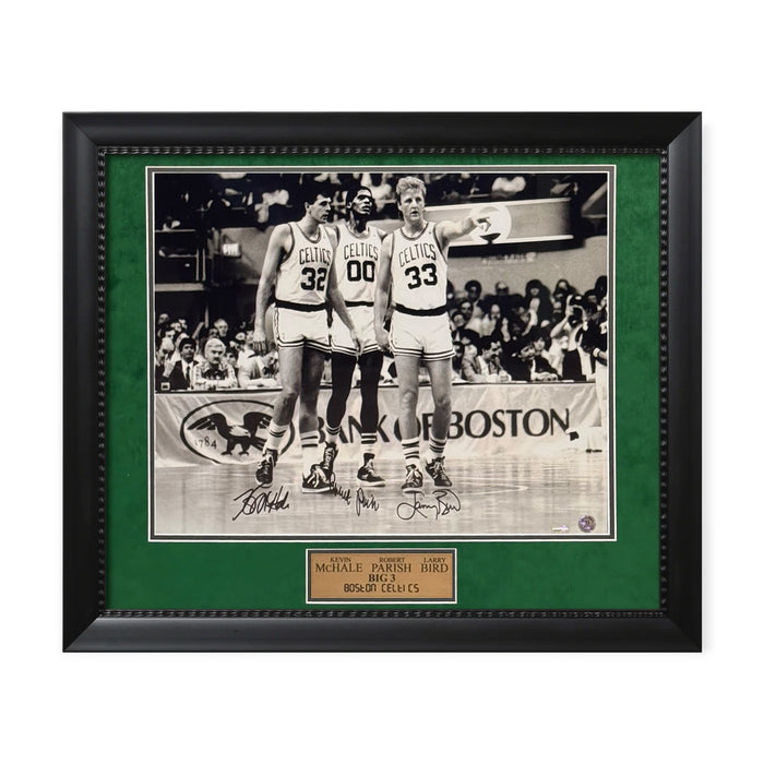 Larry Bird, Robert Parish & Kevin Mchale Autographed 16x20 Photo Framed to 23x27 NEP
