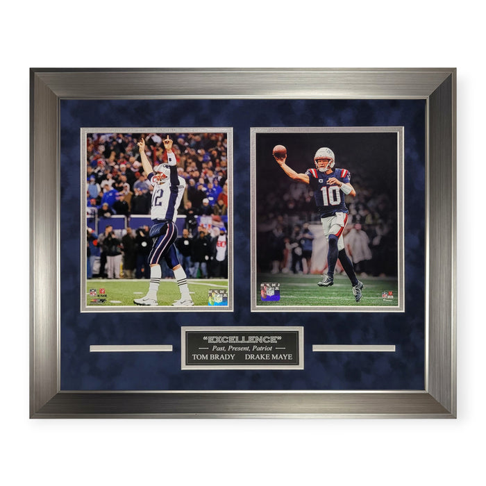 Tom Brady & Drake Maye Unsigned Collage Framed to 16x20