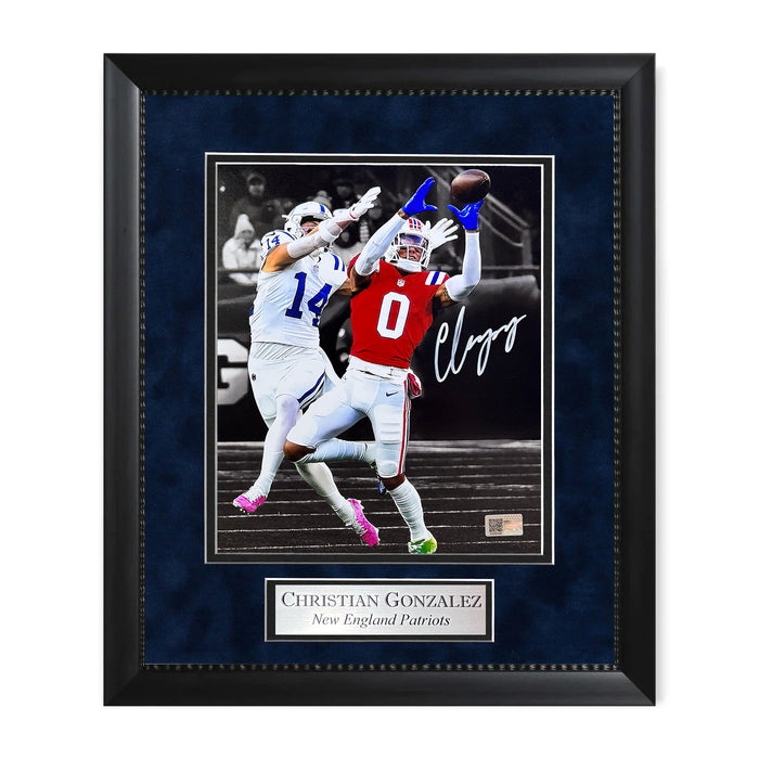 Christian Gonzalez New England Patriots Autographed 8x10 Photo Framed to 11x14 NEP