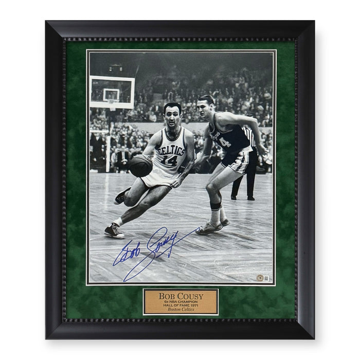 Bob Cousy Boston Celtics Autographed 16x20 Photo Framed To 23x27 Beckett