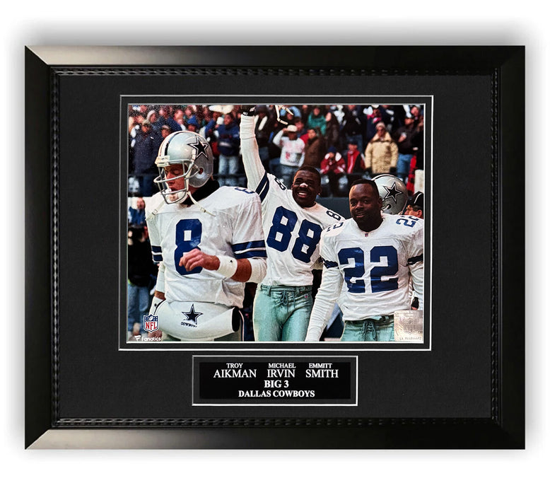 Troy Aikman, Michael Irvin & Emmitt Smith Dallas Cowboys Unsigned Photo Framed to 11x14