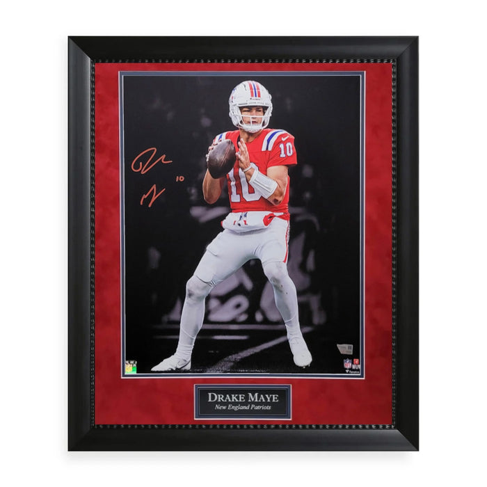 Drake Maye New England Patriots Autographed 16x20 Photo Framed to 23x27 Fanatics