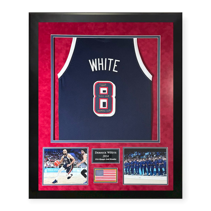 Derrick White USA Olympic Autographed Custom Jersey w/ Inscription Framed to 32x40 JSA