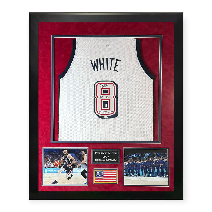 Derrick White USA Olympic Autographed Custom Jersey w/ Inscription Framed to 32x40 JSA