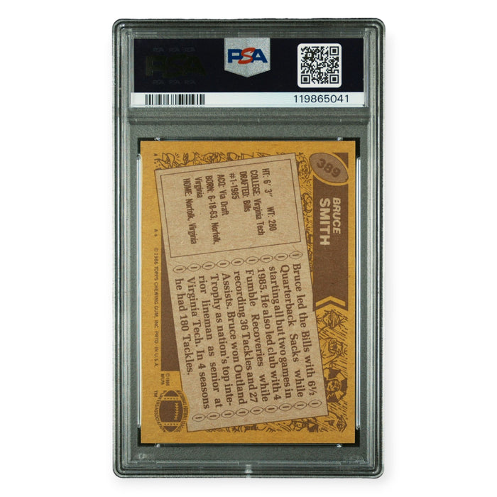 Bruce Smith On Card Autographed 1986 Topps #389 Rookie RC PSA 10 Auto Grade