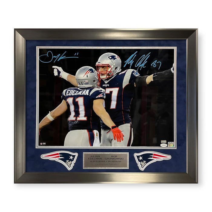 Rob Gronkowski & Julian Edelman New England Patriots Autographed 16x20 Photo Framed to 23x27 JSA