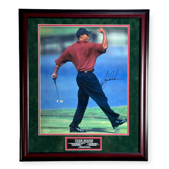 Tiger Woods Autographed "Fist Bump" 16x20 Photograph Framed to 23x27 Upper Deck