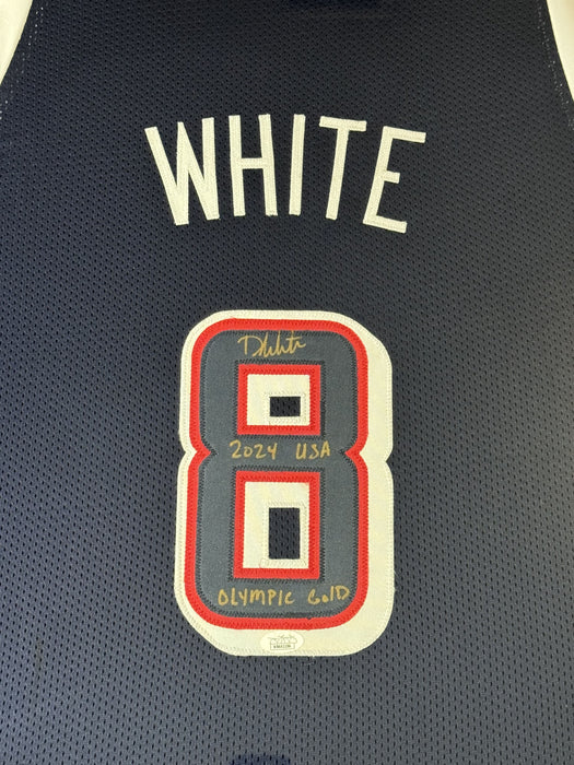 Derrick White USA Olympic Autographed Custom Jersey w/ Inscription Framed to 32x40 JSA