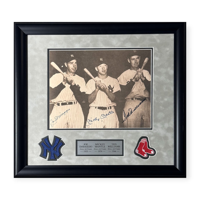 Mickey Mantle, Joe DiMaggio & Ted Williams Autographed Photo Framed To 21x23 JSA