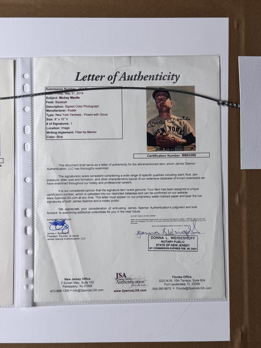 Mickey Mantle & Joe DiMaggio New York Yankees Autographed 8x10 Photos Framed To 19x22 JSA