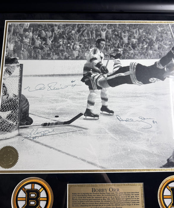 Bobby Orr, Noel Picard & Glenn Hall Autographed 16x20 Photo Framed to 23x27 JSA