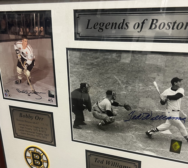 Bobby Orr, Ted Williams & Larry Bird Autographed Photo Framed Collage /100 Green Diamond