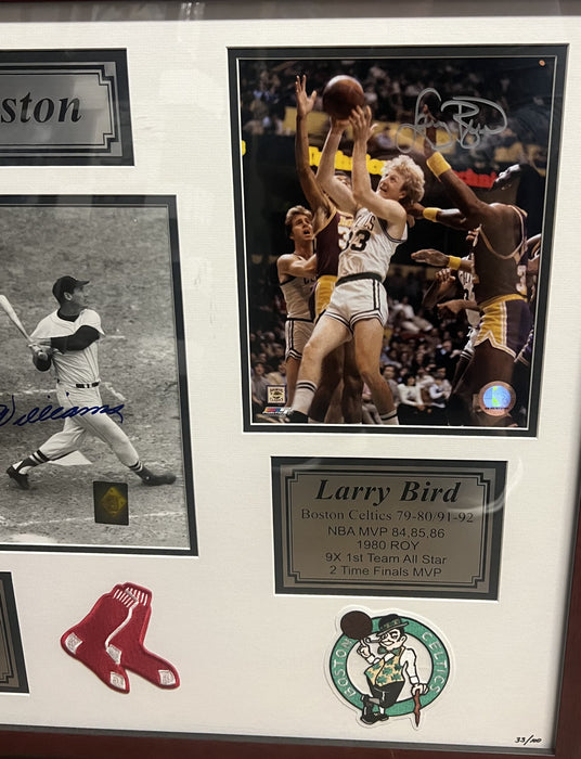 Bobby Orr, Ted Williams & Larry Bird Autographed Photo Framed Collage /100 Green Diamond