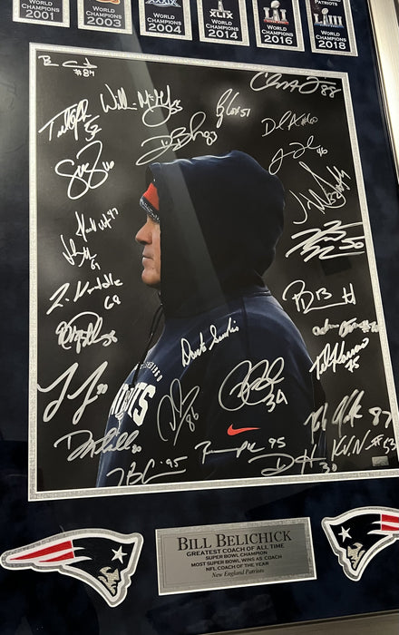 New England Patriots Photograph Collage w/ 28 Autographed Framed NEP