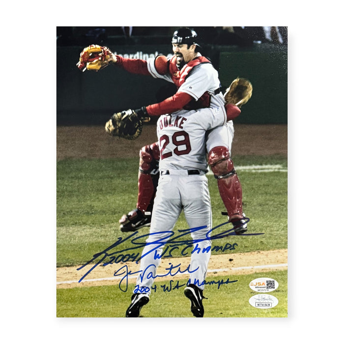 Jason Varitek & Keith Foulke Boston Red Sox Autographed 8x10 Photo w/ 2004 WS Champs Inscriptions JSA