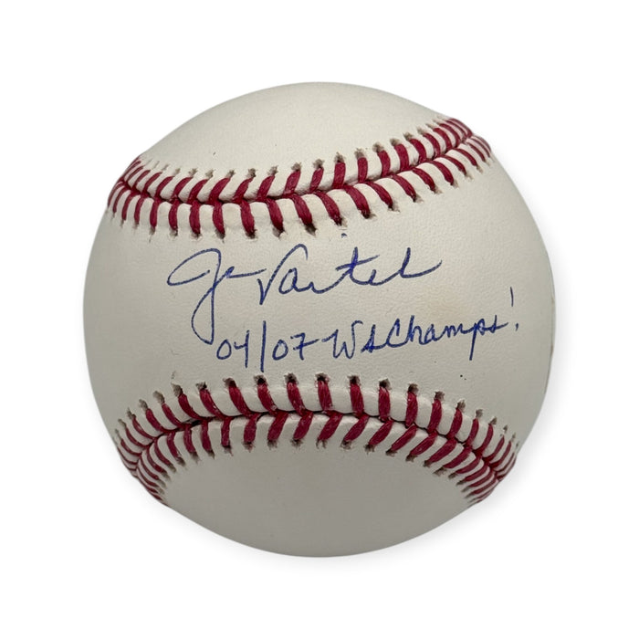 Jason Varitek Boston Red Sox Autographed OMLB Baseball w/ 04/07 WS Champs! Inscription JSA