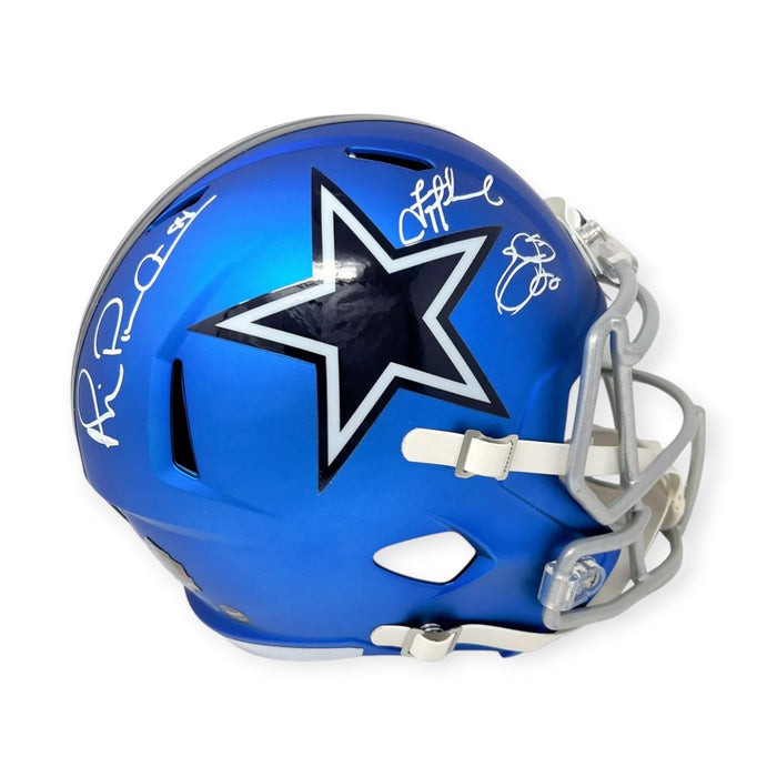 Emmitt Smith, Troy Aikman & Michael Irvin Dallas Cowboys Autographed Blaze Helmet Beckett