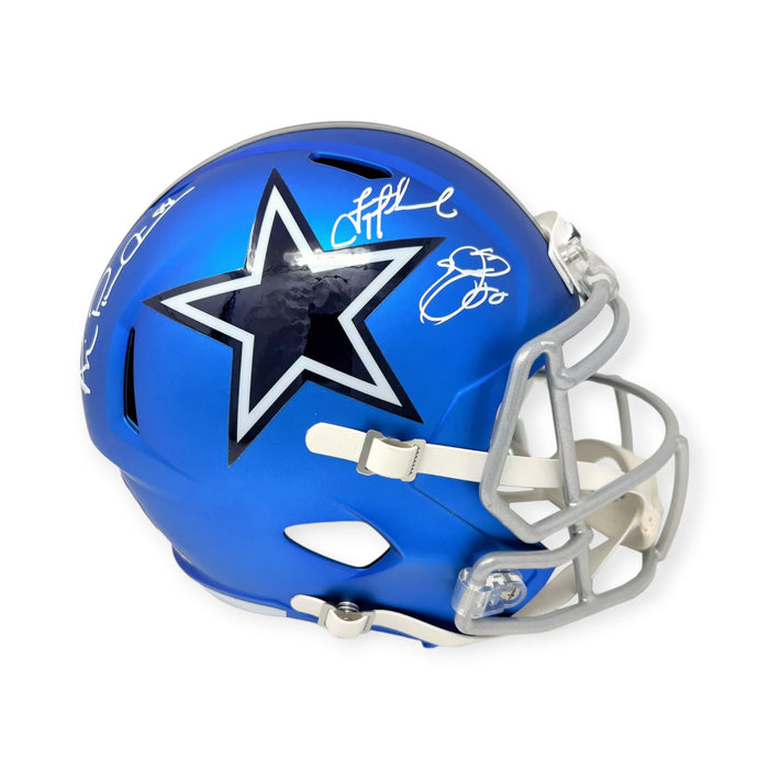 Emmitt Smith, Troy Aikman & Michael Irvin Dallas Cowboys Autographed Blaze Helmet Beckett