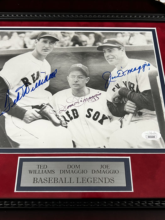 Ted Williams, Joe DiMaggio & Dom DiMaggio Autographed Photo Framed to 14x17 JSA