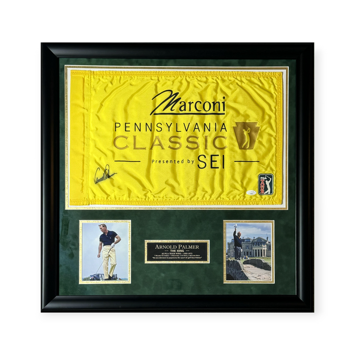 Arnold Palmer Autographed Marconi Pennsylvania Classic Golf Flag Framed To 27x27 JSA