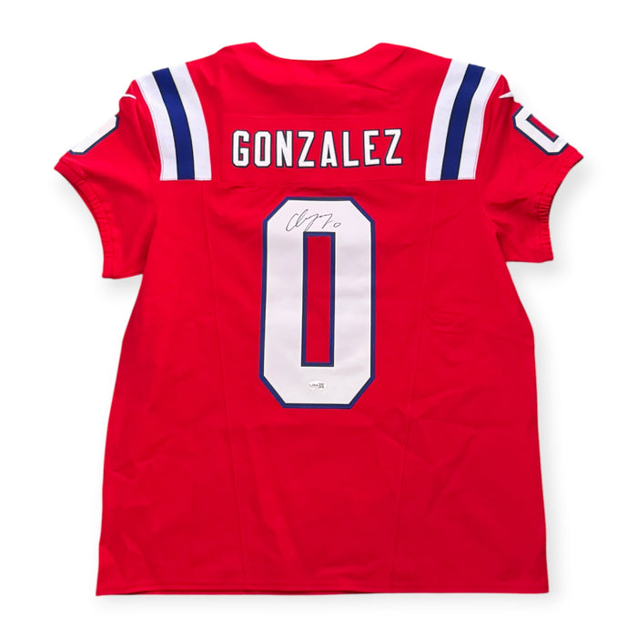 Christian Gonzalez New England Patriots Autographed Nike Red Fuse Elite Jersey JSA