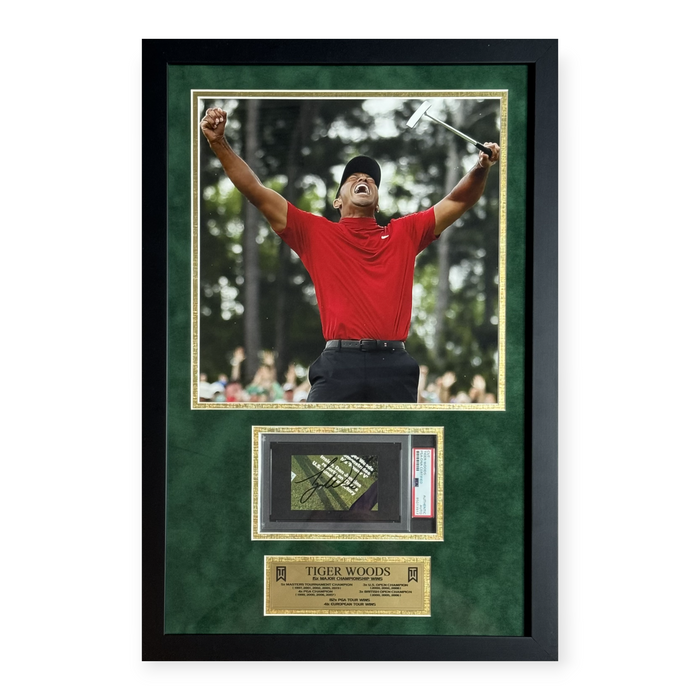 Tiger Woods Autographed Cut Collage Framed To 16x24 PSA Authentic Auto