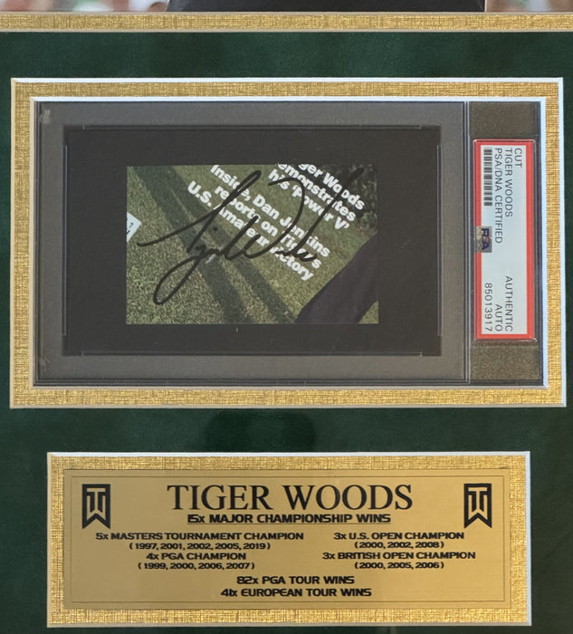 Tiger Woods Autographed Cut Collage Framed To 16x24 PSA Authentic Auto