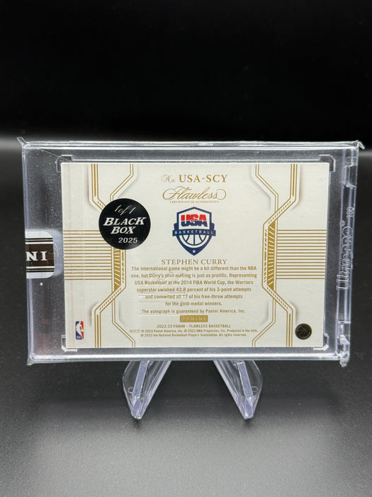 Stephen Curry USA 2022-23 Panini Flawless Auto 2025 Black Box 1/1 Auto USA-SCY