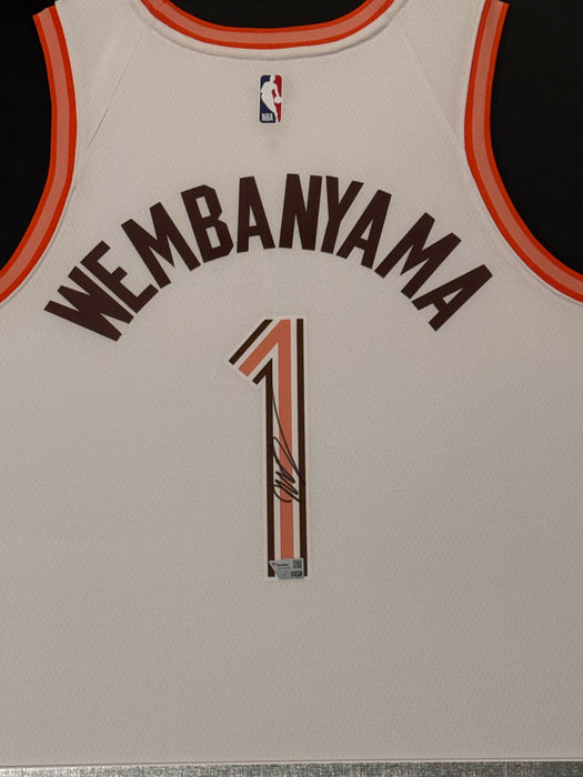 Victor Wembanyama San Antonio Spurs Autographed Nike City Edition Jersey Framed to 32x40 Fanatics