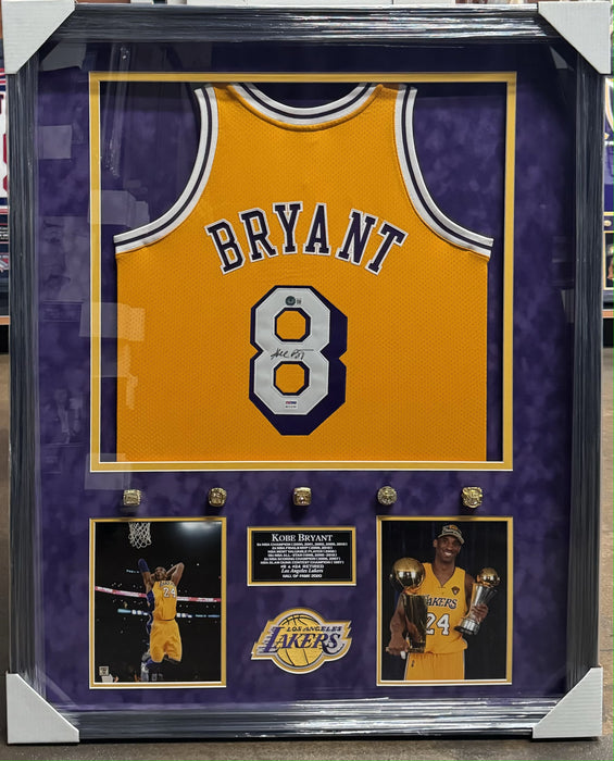 Kobe Bryant Los Angeles Lakers Autographed Yellow Jersey Framed To 32x40 PSA/DNA & Beckett