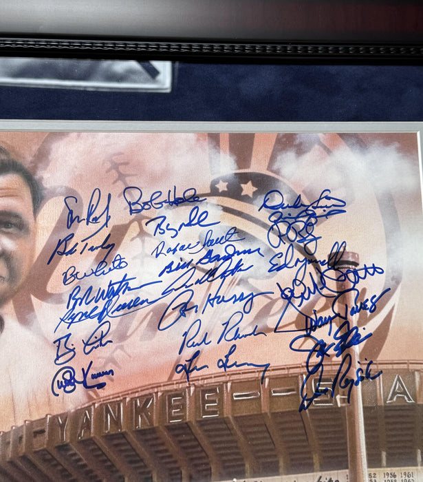 New York Yankees Tribute Photograph Autographed by 47 Former Yankee Greats Framed to 31x25 MAB