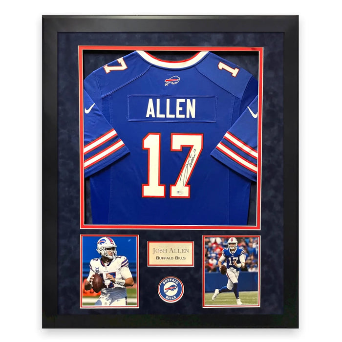 Josh Allen Buffalo Bills Autographed Blue Nike Jersey Framed to 32x40 Beckett