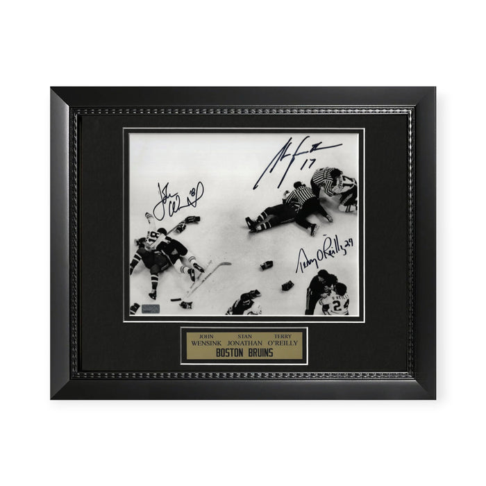 Terry O'Reilly, John Wensink & Stan Jonathan Boston Bruins Autographed 8x10 Photo Framed to 11x14 NEP