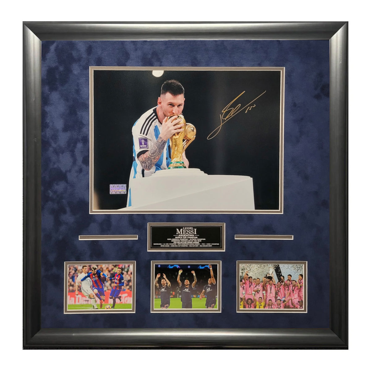 Lionel Messi Autographed 11x14 Photo Framed Collage Icons — ASG Memorabilia