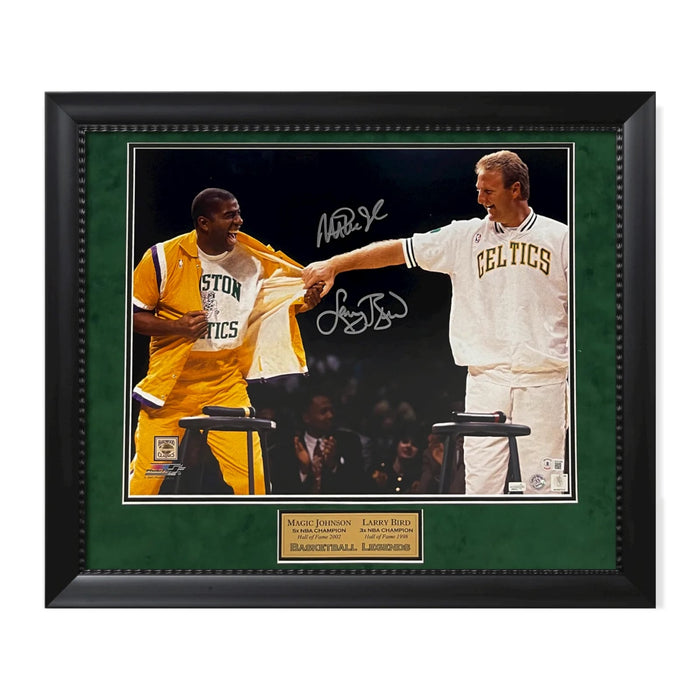 Larry Bird & Magic Johnson Autographed 16x20 Photo Framed to 23x27 Beckett