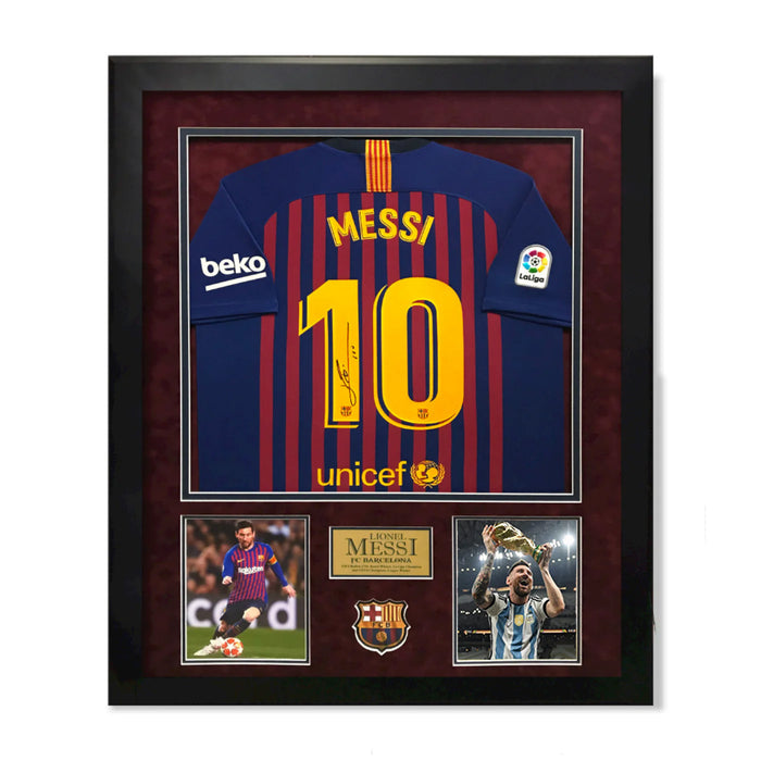 Lionel Messi Autographed Barcelona Jersey Framed to 32x40 Icons