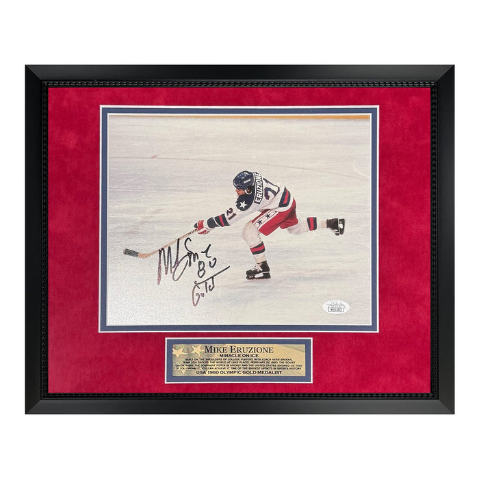 Mike Eruzione USA Hockey Autographed 8x10 Photo w/ 80 Gold Inscription Framed to 11x14 JSA