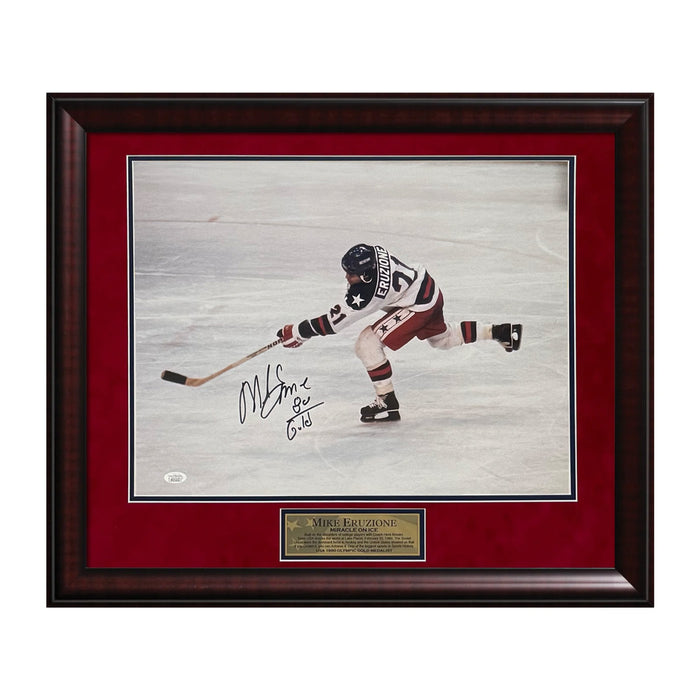 Mike Eruzione USA Hockey Autographed 16x20 Photo w/ 80 Gold Inscription Framed to 23x27 JSA