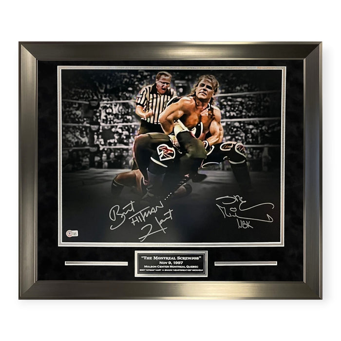 Bret Hart & Shawn Michaels WWE Autographed 16x20 Photograph Framed To 23x27 Beckett
