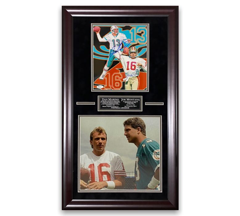 Dan Marino & Joe Montana Autographed Photo Framed To 14x21 JSA