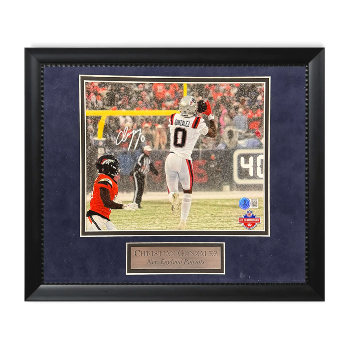 Christian Gonzalez New England Patriots Autographed 8x10 Photo Framed to 11x14 Beckett