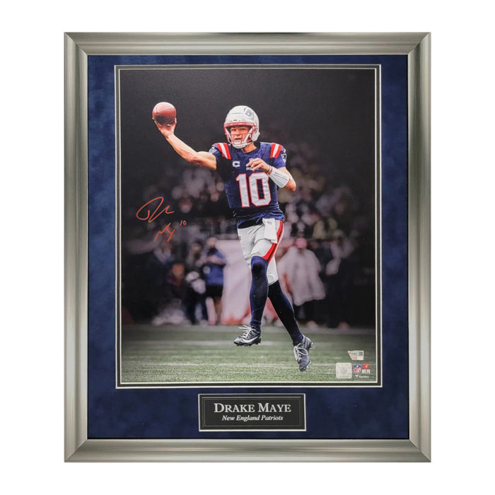 Drake Maye New England Patriots Autographed 16x20 Photo Framed to 23x27 Fanatics