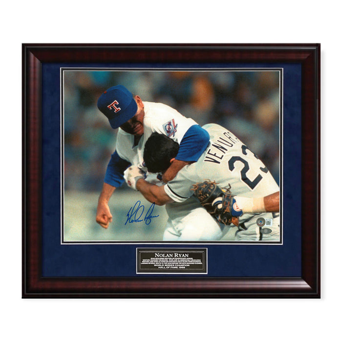 Nolan Ryan Texas Rangers Autographed 16x20 Photo Framed to 23x27 BAS