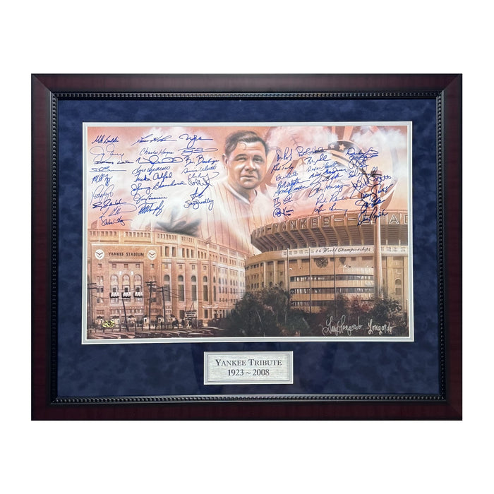 New York Yankees Tribute Photograph Autographed by 47 Former Yankee Greats Framed to 31x25 MAB