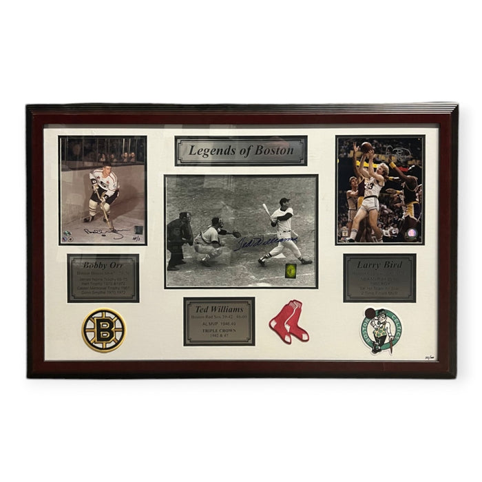 Bobby Orr, Ted Williams & Larry Bird Autographed Photo Framed Collage /100 Green Diamond